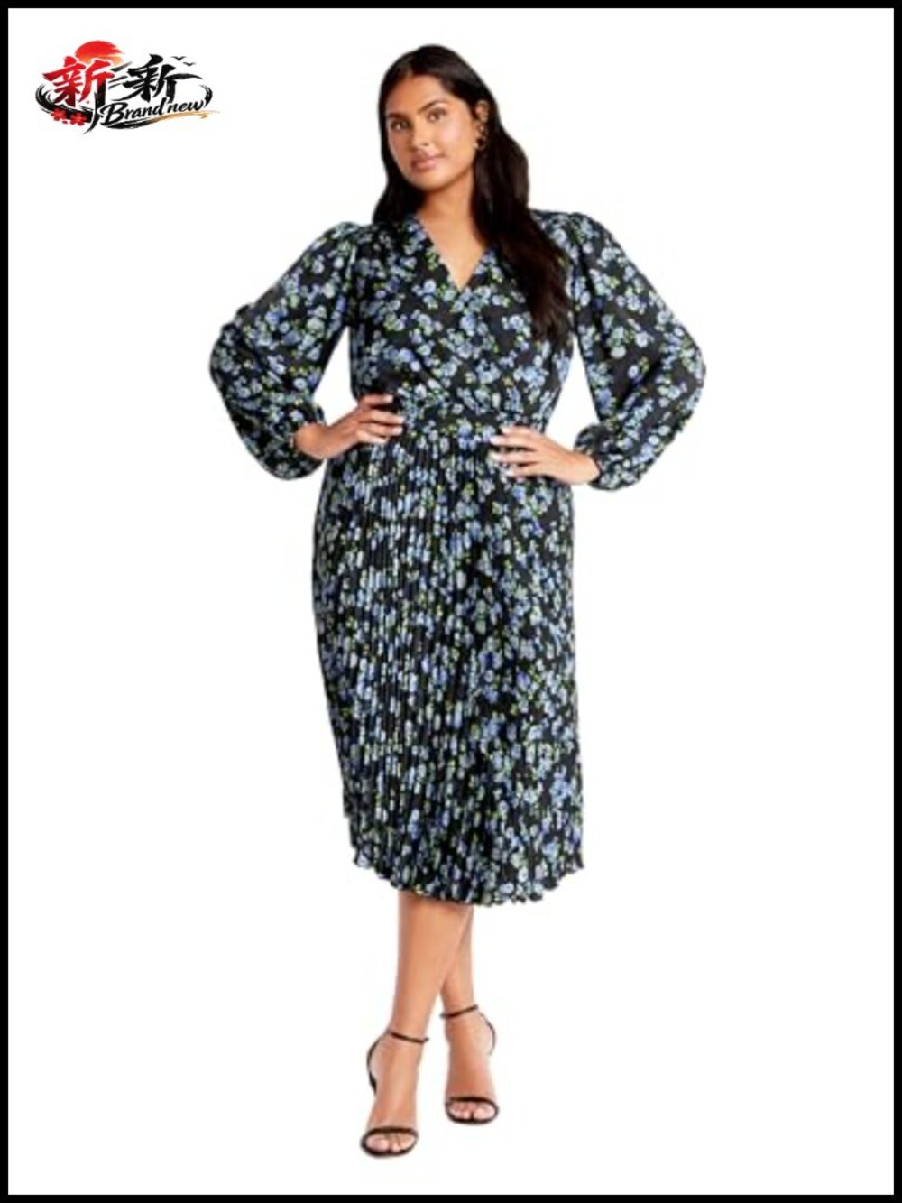 Plus Size Wrap Midi Pleat Dress Long Sleeve V-Neck City Chic